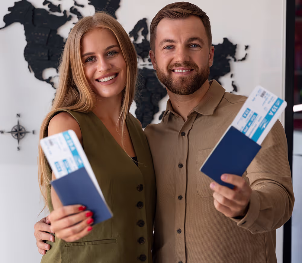 Travelers holding passports