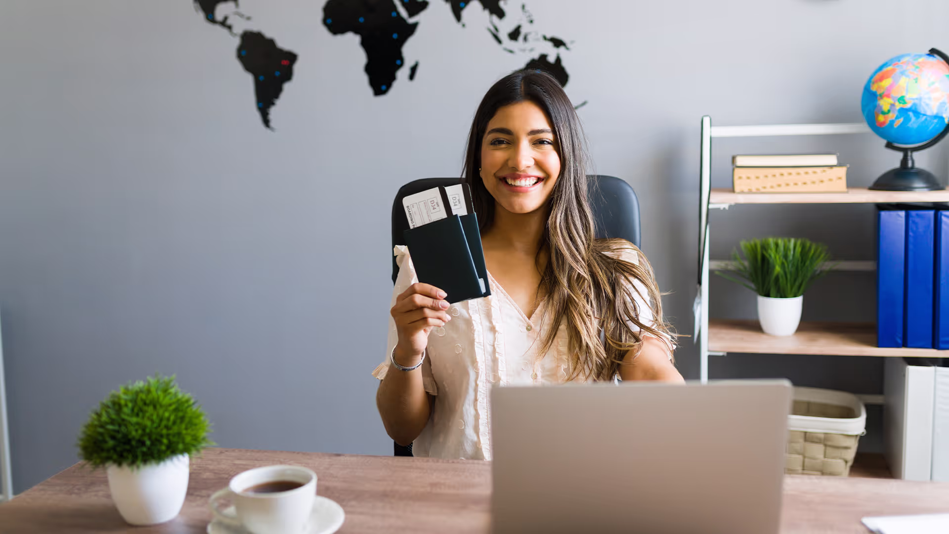Consultant smiling with passport